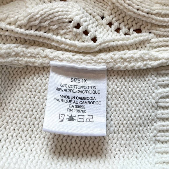 Pennington's Cream Cotton Blend Cable Knit Open Weave Sweater 1X cozy - Picture 6 of 7